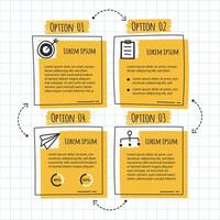 Colorful sticky notes layout showcasing four options for ideas and presentations on a graph paper background vector