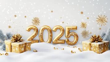 Happy New Year and Merry Christmas 2025. Greeting card. photo