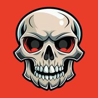 A cartoon skull with red eyes on a red background vector