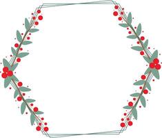Hexagonal Wreath Or Hexagonal Frame With Red Cherry And Green Leaves vector