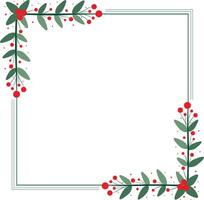 Square Frame Or Wreath Decorated With Red Cherry And Green Leaves vector