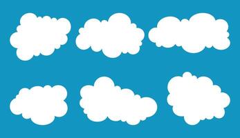 Set of speech or thought bubbles with different shapes, text chat cloud for comments, posts, comics. Fluffy clouds on blue sky background for children designs vector