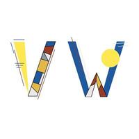 Alphabet letters VW in Kandinsky style for your design, Color combination classic triad. vector