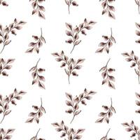 Branches with leaves in burgundy tones watercolor on seamless pattern isolated. Repeating botanical elements hand drawn. The simple and elegant design in vintage style for textile, package, backdrop. vector
