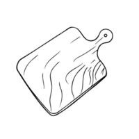 Empty wooden cutting board black white illustration isolated. Kitchen cutting plank hand drawn graphic line sketch for design menu, market, ingredients of dishes, label, package. vector