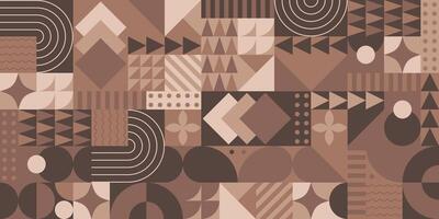 Modern geometric seamless pattern with 2025 color Mocha Mousse. Abstract background with geometric shapes. illustration vector