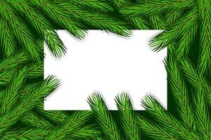 Festive Christmas frame made of fir branches. Space for text on white sheet. Invitation or greeting card template. illustration vector