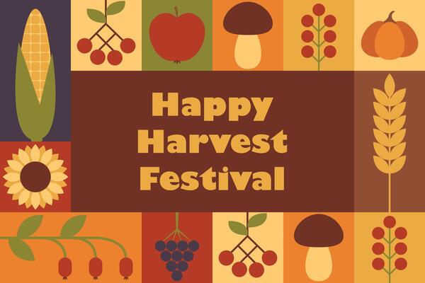 Happy Harvest Festival. Modern template design for background, banner, greeting card, poster with text inscription. illustration
