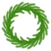 Realistic wreath of fir branches isolated on white background. Festive frame with place for text or photo. illustration vector