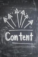 Arrows pointing to the word Content. Blackboard background with white chalk drawing arrows and text. photo
