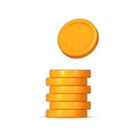 3D gold coin. Stacks of money representing finance, investment, and savings. Game elements include a pile of golden pennies. Treasure heap in a creative cartoon design. vector