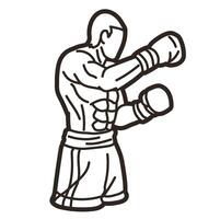 Outline Boxer Fighting Action Cartoon Kickboxing Graphic vector