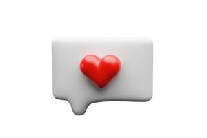3d render love speech bubble. Romantic online communication. Three dimensional illustration message with heart shape. Chat icon of love discussion, social conversation. Media template comment vector