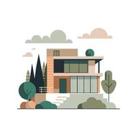 modern house with trees and clouds on a white background vector