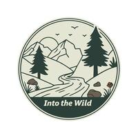 into the wild logo with mountains and trees vector