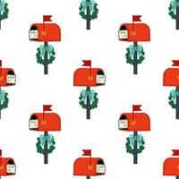 Red letterbox with a letter in it. Postal delivery. Christmas seamless pattern. For textile, wrapping paper, background. vector