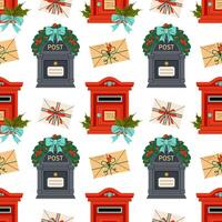 Seamless pattern with different mailboxes, envelope and letters. For textile, wrapping paper, background. vector