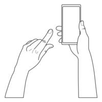 Texting hands in outline. vector