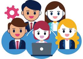 A group of people with a laptop and a cloud vector