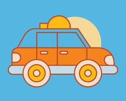 An orange car with a yellow top is shown on a blue background vector