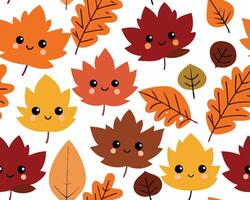A pattern of leaves with faces and hearts vector