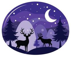 Deer and trees in the forest at night vector