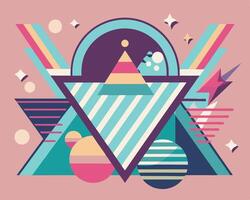 Retro style illustration of a triangle with a rainbow and stars vector