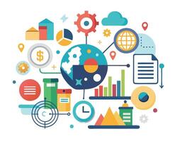 The world is surrounded by various icons vector