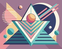 Retro style illustration of a triangle with a sphere and other shapes vector