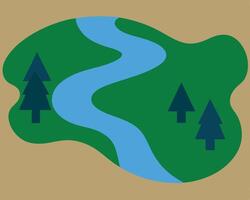 A river is flowing through a forest and trees vector