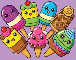 A group of ice cream pops with different colors vector