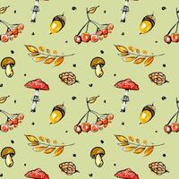 mushrooms and leaves seamless pattern vector