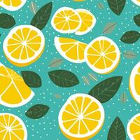 lemon slices and leaves pattern vector