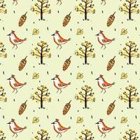 birds and trees on green pattern vector