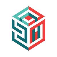 Cube Art with Geometric Lines vector