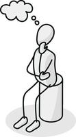 Sitting and thinking Isometric stickman figure dynamic gestures vector