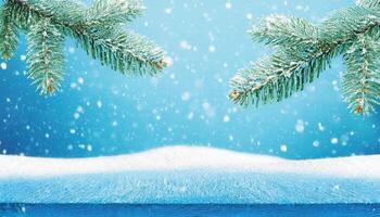 Fir tree branch with blur bokeh background for Christmas holiday copy space photo