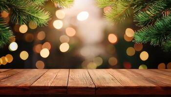 Fir tree branch with blur bokeh background for Christmas holiday copy space photo