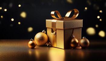 Christmas presents at the table with bokeh light in background, photo