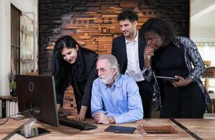 Simple meeting of small business owners, using their home as a workplace, talking and consulting with fun and smiles. photo