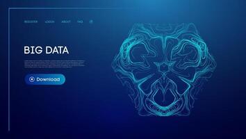 Abstract visualization of big data represented in blue hues with geometric patterns and a download button. Data analytics and technological integration. vector