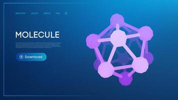 Abstract low-poly molecular structure illustration with vibrant purple shades on a gradient blue background. vector