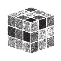 Halftone 3d cube stipple on white background. vector