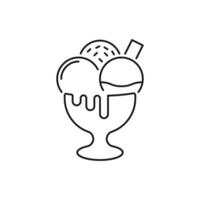 Gelato bowl with thin line icon. Soft serve ice cream, spoon, summer menu outline sign isolated. Food and dessert concept. vector