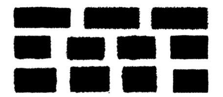 Black rectangle form with jagged edges. Ripped rectangular grunge shape silhouettes set. Textured element collection vector
