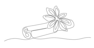 Cinnamon one line illustration. Hand drawn continuous sketch of anise star on white background vector