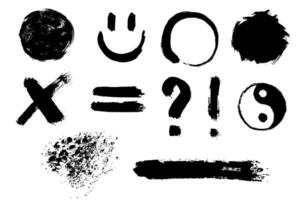 X Mark and enso sign. Hand drawn grunge icons set. brush strokes. Abstract textured shape. vector