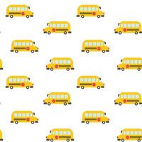 Seamless childish pattern with hand drawn cartoon school bus. Cute pattern for fabric, wrapping, textile, wallpaper, apparel. vector