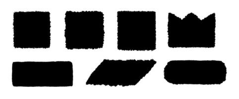 Black rectangle form and crown with jagged edges. Ripped rectangular square grunge shape silhouettes set. Textured element collection vector