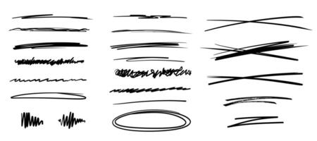 Marker black scribble lines drawings. Pen strokes collection isolated on white background vector
